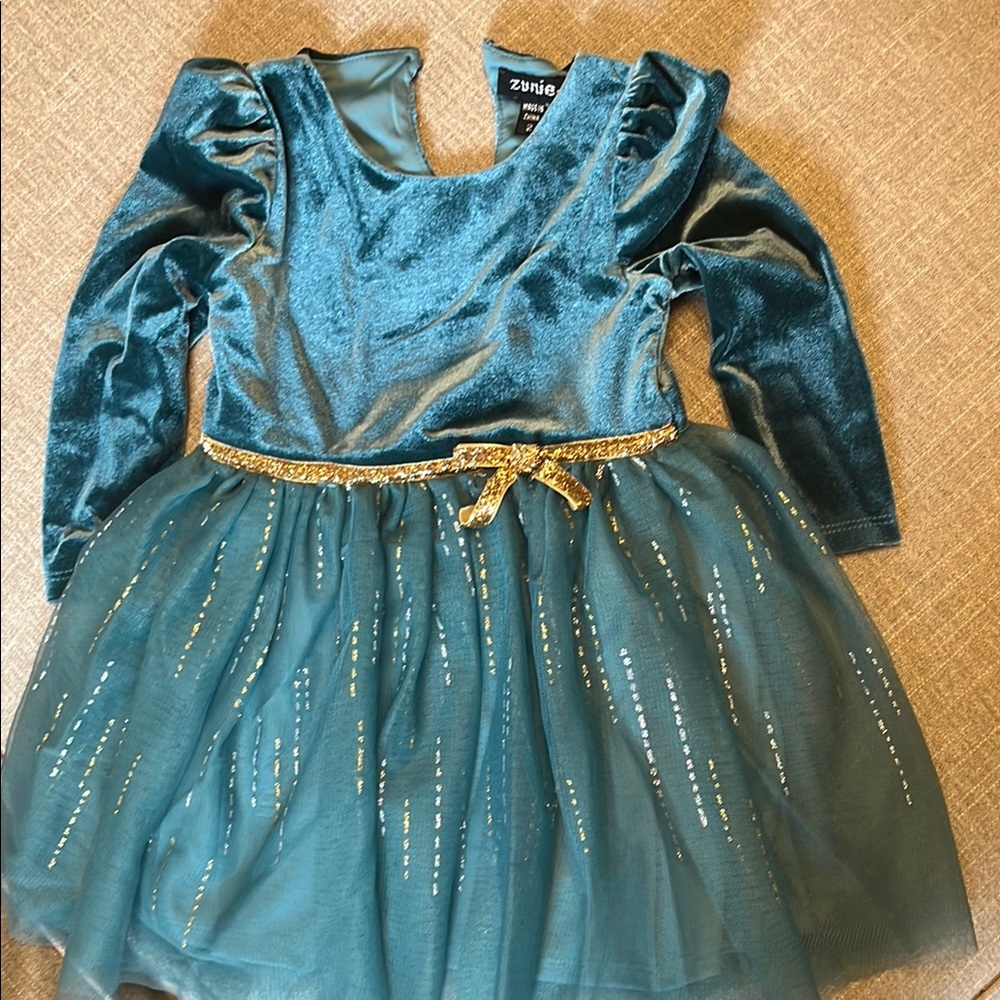 Zunie Teal and Gold Kids Costume Dress